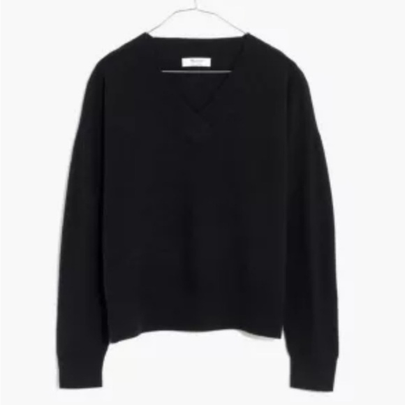 Madewell Responsible Cashmere V Neck Sweater True Black Small NWT - Picture 2 of 9